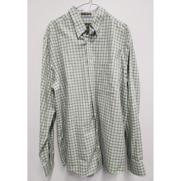 Eddie Bauer Other - Eddie Bauer Mens Shirt Size Large Tall Green Blue Plaid Stain Wrinkle Resistant